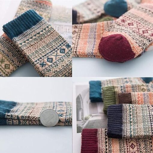 5 or 10 Pairs Vintage Knitted Cozy Warm Socks - AC1262 - Image 4