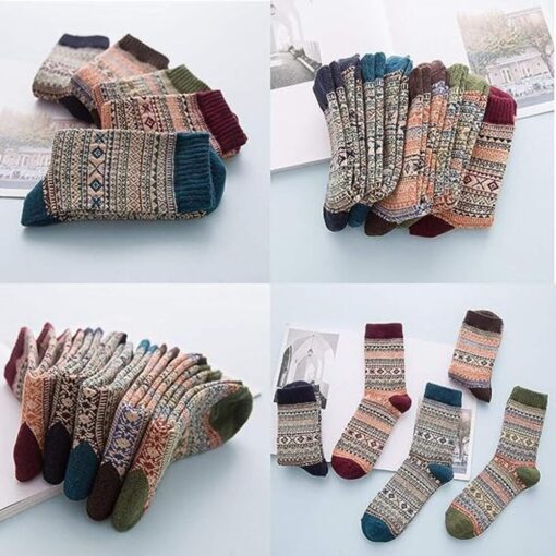 5 or 10 Pairs Vintage Knitted Cozy Warm Socks - AC1262 - Image 5