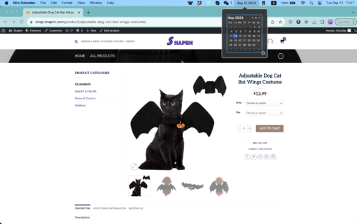 Halloween Adjustable Dog Cat Bat Wings Costume - AC1287 - Image 9