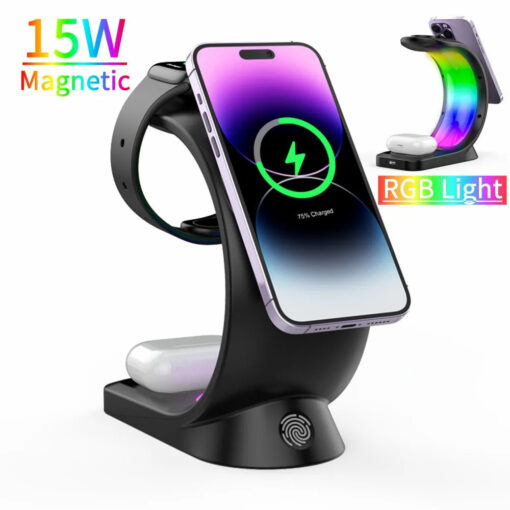 3 in 1 Magnetic Wireless C shape Charger Station Lamp - HI0597