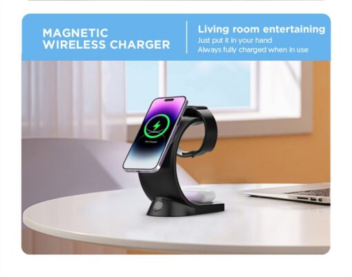 3 in 1 Magnetic Wireless C shape Charger Station Lamp - HI0597 - Image 3