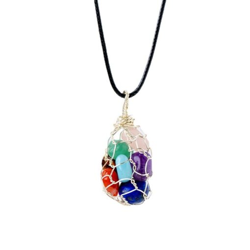 Natural Stones in Net Pendant Necklace- AC1235