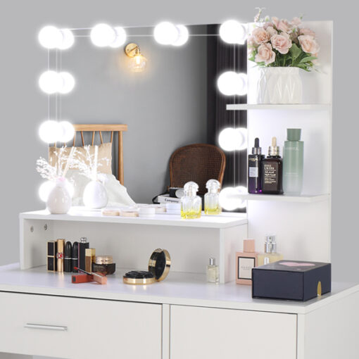 Large Vanity Set with 10 LED Bulbs, Makeup Table with Cushioned Stool - Image 5