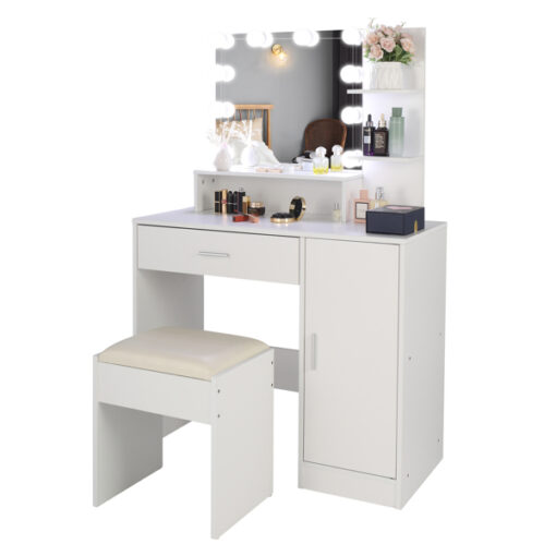 Large Vanity Set with 10 LED Bulbs, Makeup Table with Cushioned Stool - Image 9