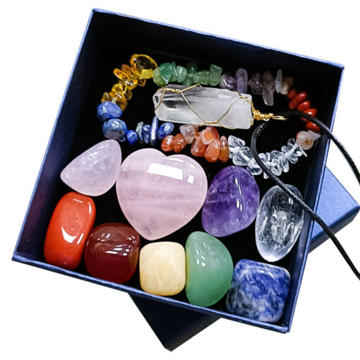 Natural Chakra Pendant and Bracelet Healing Set with Gift Box - Image 3