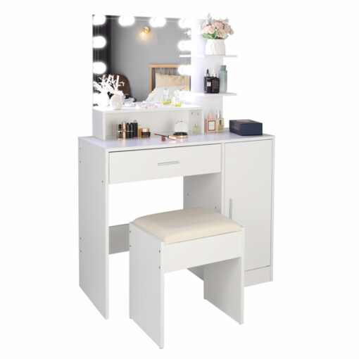 Large Vanity Set with 10 LED Bulbs, Makeup Table with Cushioned Stool - Image 8