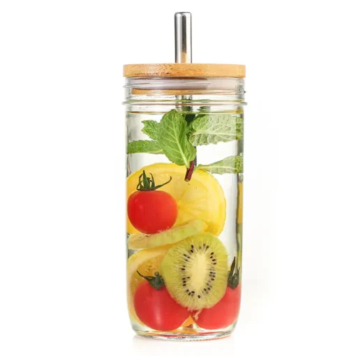 Reusable Glass Jar With Straws - Image 3