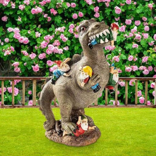 Dinosaur Eating Gnomes Statue