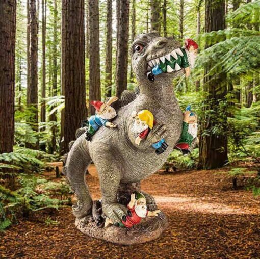 Dinosaur Eating Gnomes Statue - Image 3