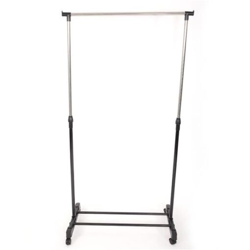 Single or Dual-bar Vertical & Horizontal Stretching Stand Clothes Rack with Shoe Shelf - Image 2