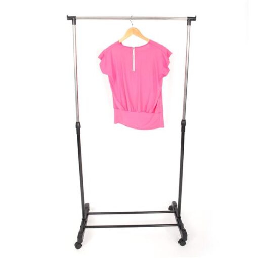 Single or Dual-bar Vertical & Horizontal Stretching Stand Clothes Rack with Shoe Shelf - Image 3