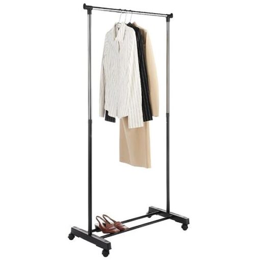 Single or Dual-bar Vertical & Horizontal Stretching Stand Clothes Rack with Shoe Shelf - Image 7