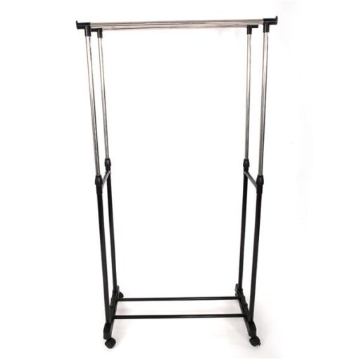 Single or Dual-bar Vertical & Horizontal Stretching Stand Clothes Rack with Shoe Shelf - Image 8