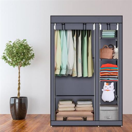 Grey 67" Portable Clothes Closet Wardrobe with Non-woven Fabric - Image 7