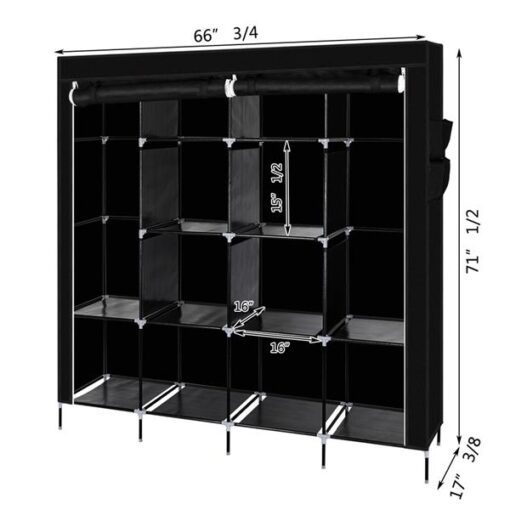 67" Clothes Closet Portable Wardrobe Clothes Storage Rack 12 Shelves 4 Side Pockets - Image 8