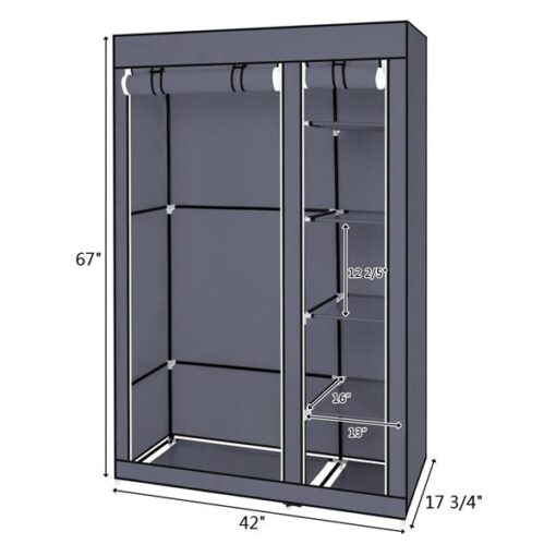 Grey 67" Portable Clothes Closet Wardrobe with Non-woven Fabric - Image 12