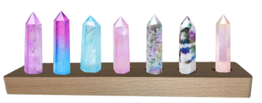 7 Chakra Galaxy Meteorite Crystal Meditation Set with LED Wooden Base