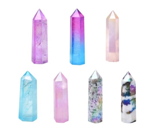 7 Chakra Galaxy Meteorite Crystal Meditation Set with LED Wooden Base - Image 2