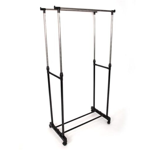 Single or Dual-bar Vertical & Horizontal Stretching Stand Clothes Rack with Shoe Shelf