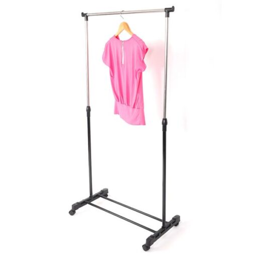 Single or Dual-bar Vertical & Horizontal Stretching Stand Clothes Rack with Shoe Shelf - Image 12