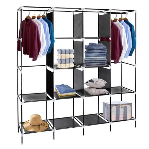 67" Clothes Closet Portable Wardrobe Clothes Storage Rack 12 Shelves 4 Side Pockets - Image 11