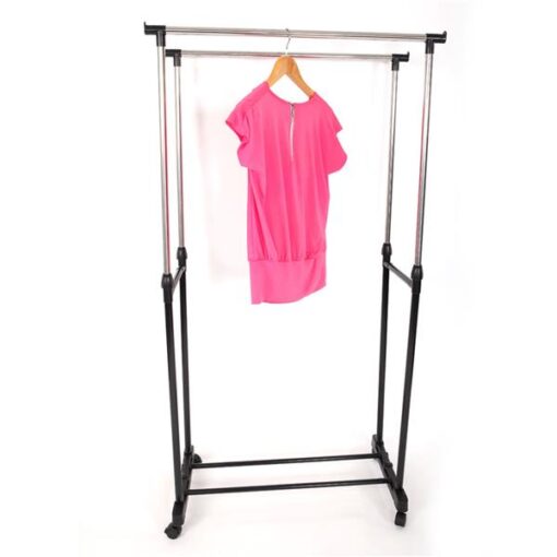 Single or Dual-bar Vertical & Horizontal Stretching Stand Clothes Rack with Shoe Shelf - Image 14