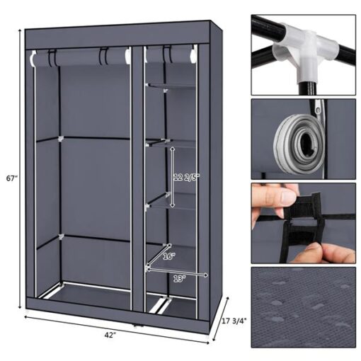 Grey 67" Portable Clothes Closet Wardrobe with Non-woven Fabric - Image 20