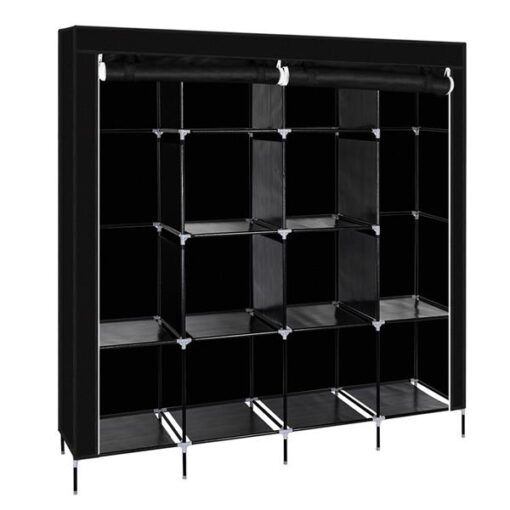 67" Clothes Closet Portable Wardrobe Clothes Storage Rack 12 Shelves 4 Side Pockets