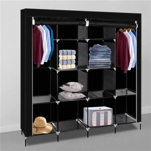 67" Clothes Closet Portable Wardrobe Clothes Storage Rack 12 Shelves 4 Side Pockets - Image 14