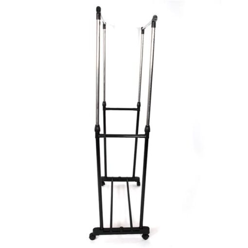 Single or Dual-bar Vertical & Horizontal Stretching Stand Clothes Rack with Shoe Shelf - Image 18