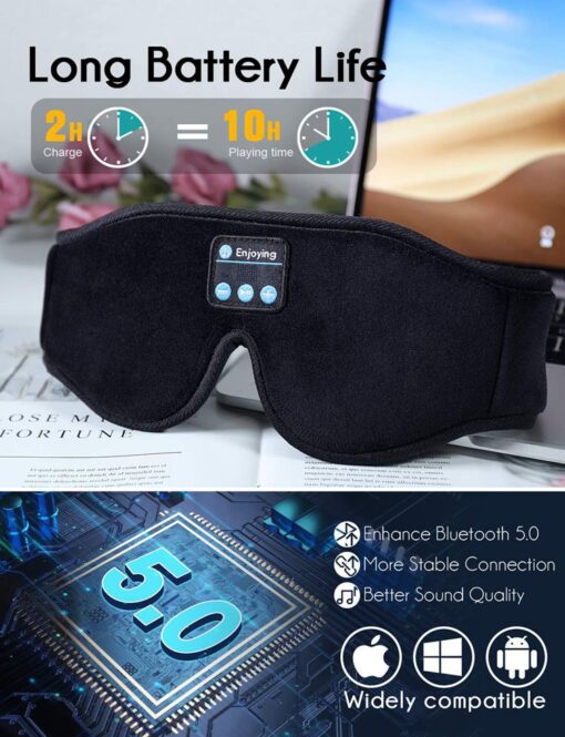 Blackout 3D Deep Eye Mask with Headphones Bluetooth v5.0 Sleep Mask Headphones - Image 9